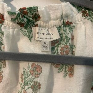 Lucky Brand White Blouse with Green and Red Floral Print